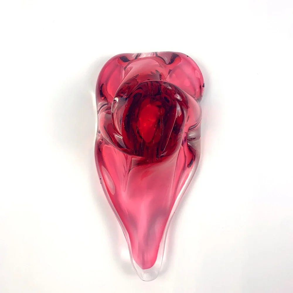 MCM Hand Blown Glass Ashtray Bowl Pair of 2 Harrachov/Czech Cranberry Pink 1950s - Picture 10 of 12